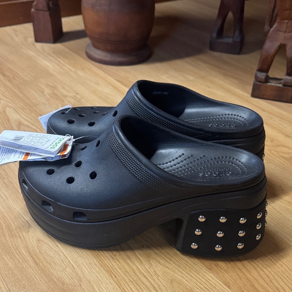 CROCS women’s 12 men’s 10 Black Studded Platform Mules NEW siren studded clog - Picture 5 of 10